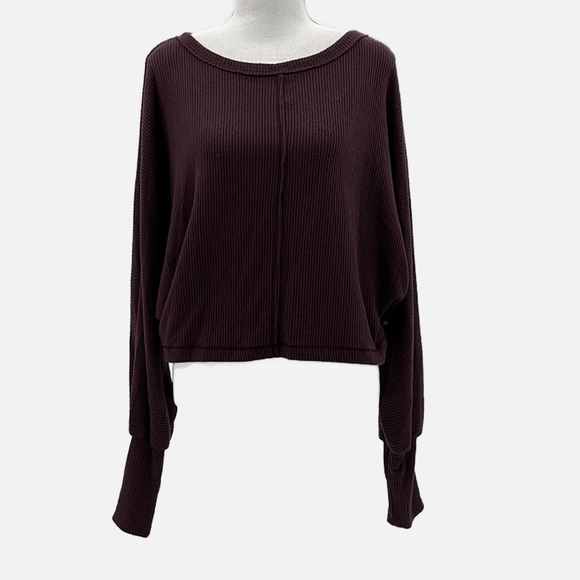 Treasure & Bond Soft Ribbed Dolman Sleeve Cropped Top in Eggplant - NWOT - Small - Picture 3 of 7